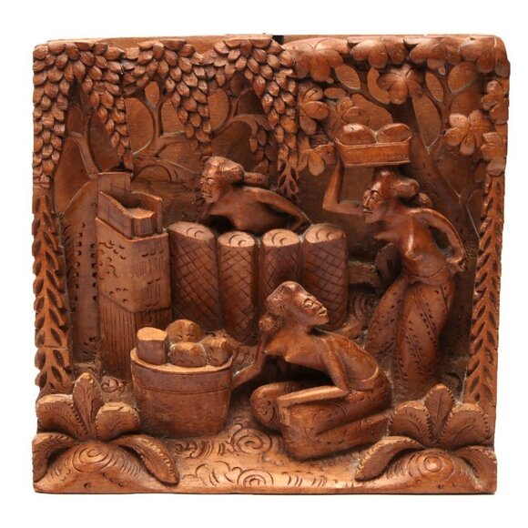 Vintage Balinese Wooden Hand Carved 3D Art Wall Hang Lightweight Wood Brown - Picture 7 of 15